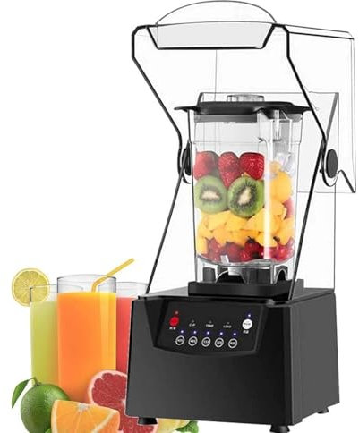 LIULIQ Commercial Quiet Blender, Professional High Speed Countertop Blender with Durable Stainless Steel Blades and Soundproof Cover, 5 Speeds Adjustable for Ice Crushing, Smoothies and Puree