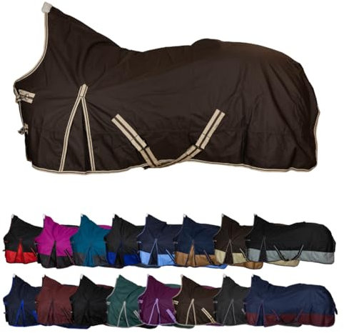 RL24 - Weidedecke High Neck Basicline 600D – Regendecke & Übergangsdecke – wasserdichte Outdoordecke mit Kreuzbegurtung – Pferdedecke in Dunkelbraun – Größe 135cm (200g/m² Füllung)