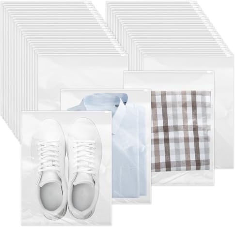 DELAESI Reusable Large Clear Zip Lock Bags 50 Pcs, 40x30cm, Thickening Travel Clothes Bags, Durable Storage Bags for Clothes, Shoes, Cosmetics
