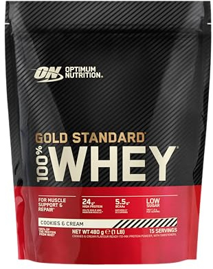 ON Gold Standard 100% Whey - Fördert Muskelaufbau und Regeneration, fettarmer Proteinkonditionierer mit natürlich vorkommenden Glutamin und BCAA-Aminosäuren, Keksgeschmack, 15 Portionen, 480g