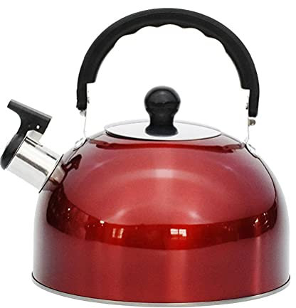 Yusat 2L Whistling Camping Kettle, Stainless Steel Whistling Stovetop Tea Kettle Portable Lightweight Teapot for Camping Trips Hiking Travel (red)