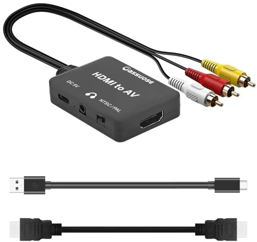 HDMI to RCA Converter with 3.5mm Audio Headphones Port, HDMI to AV Adapter for Older TV Supports PAL/NTSC Compatible for Various Streaming Stick,Fire TV Stick,Chromecast,Roku, DVD, Android TVs Box