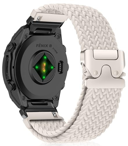SeNool QuickFit 26mm Nylon Armband für Garmin Fenix 8 51mm/Fenix 7X Pro Solar/Fenix 7X/Fenix 6X/Fenix 6X Pro, Sport Geflochtenes Uhrenarmbänder für Garmin Enduro 3/Tactix 7 Amoled/Descent Mk3i-Weiß