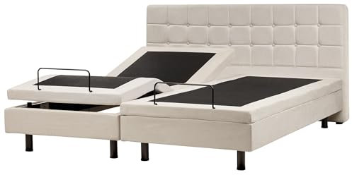 Beliani Polsterbett elektrisch verstellbar Hellbeige 180x200 cm mit Fernbedienung Duke