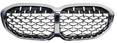 2 Pezzi per BMW Serie 1 F40 2020-in ABS Anteriore Diamante Rene Griglia Racing Griglia Stile Meteor Griglia del Radiatore(Argento)