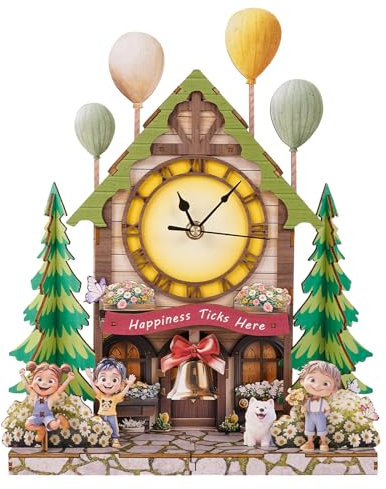 DIY Holzpuzzle Modellbausatz für Dekorationen, 3D Holzpuzzle Erwachsene, 3D Puzzle Ballonhütte Uhr Model Kits, Praktisches Geschenk für Familie und Freunde(28.9cm*33.6cm*7.4cm)