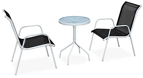 LVHUIDEH 3er Set Gartenmöbel, Bistro-Set, Sitzgruppe, Wetterfest, Terassenmöbel für Garten Terrasse Balkon, Stahl Schwarz