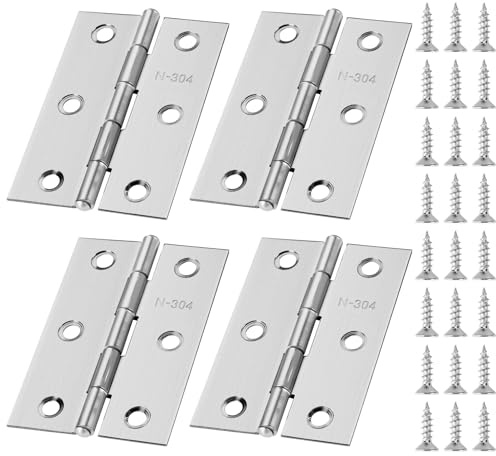 ilauke 4 Stück Scharniere Klappbar 75x50x1mm, Silber Edelstahl Scharnier | 4er Pack rostfreie Türscharniere aus Edelstahl mit 48 Schrauben. Perfekt für Fenster & Möbel.