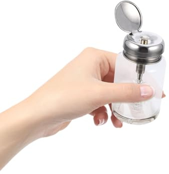 MUCKLILY Flacon Pompe en Verre 100ml, Bouteille Vide Transparente, Portable et Étanche, pour Usage Domestique et Manucure, Distributeur de Liquide