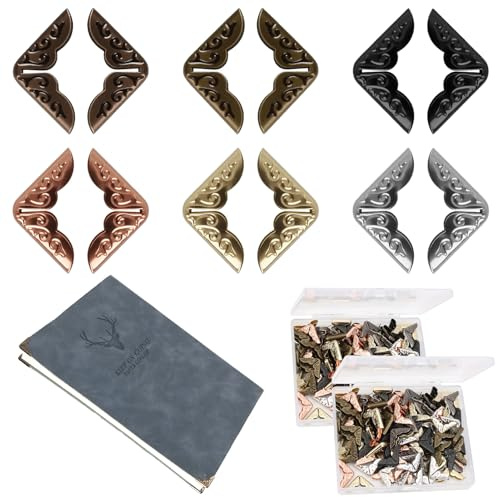 TNJPSEK 240 Pcs Decorative Metal Book Corner Protector, Vintage Photo Frame Corner Embellishment, Iron Corner Guard Edge Decorative for Book Picture Journal Albums DIY Crafting Projects (6 Color)