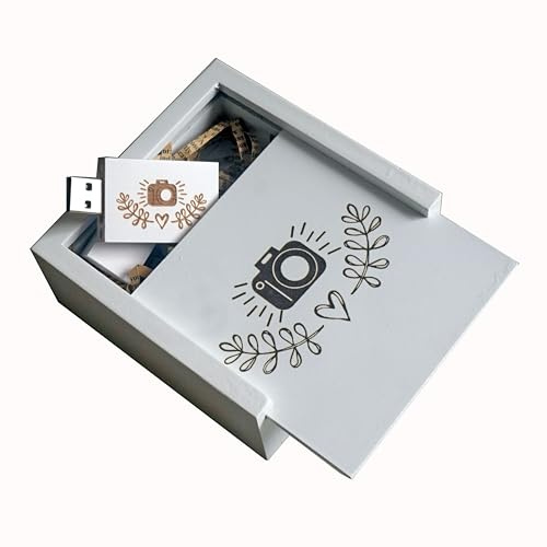 Desuerte 16GB USB-Stick weiß - mit Kameraprint und weißer Geschenkbox zur Speicherung von Fotos, Videos, Daten