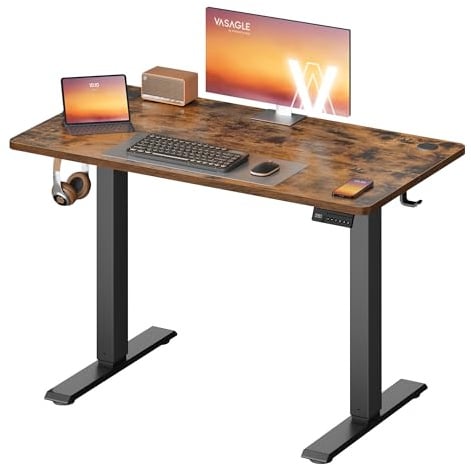 VASAGLE Electric Standing Desk, Height Adjustable Desk, Sedentary Reminder, 4 Memory Heights, for Home Office, 100 x 60 cm, Rustic Brown LSD310KD01