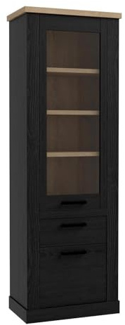 Forte Duro Vitrine 70, Moderne Landhaus Vitrine mit 2 Türen, Schublade, Wohnzimmer, Holzwerkstoff, Riviera Eiche/Cabezone Eiche Holzdekor, 71,2 cm breit x 212 cm hoch x 41,3 cm tief