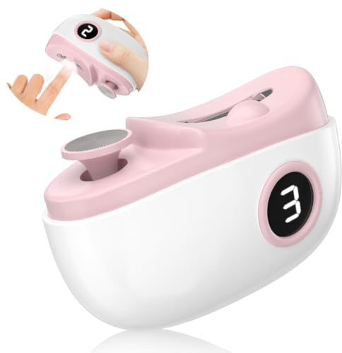 2026 New Upgraded Electric Nail Clippers, 3 in 1 Automatic Nail Clippers, Rechargeable Nail Trimmer and Polisher, with 3 Adjustable Speeds and LED Light, Safe for Adults,Seniors and Children(Pink)