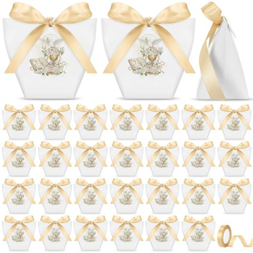 Tenare 50 Piezas Cajas de Confeti 1 Cinta Dorada para Comunión Confirmación | Bolsas de Confeti con Cinta Dorada para Confirmación, Bautizo, Comunión, Cumpleaños y Boda
