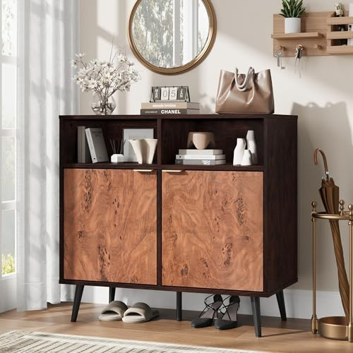 Garvee Sideboard 80cm Walnuss Maserholz TV-Schrank Wohnzimmer | Garvee Sideboard MDF Metall 80x40x80cm, für Wohnzimmer Flur, für Familien, einfache Montage, staubdicht.