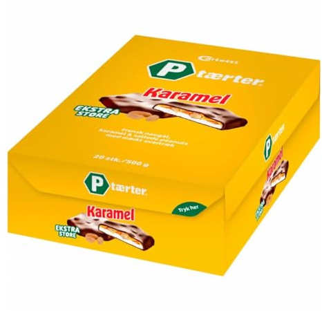 Carletti P-Tærter Karamel 500g Ekstra Store – Dänische P-Torten mit Karamell, französischem Nougat, Erdnüssen & Schokolade – Original dänische Spezialität Vorratspackung – P-Tærte Karamell XL
