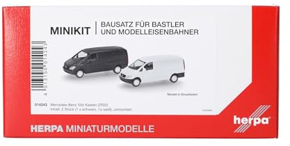Herpa Modellbausatz MiniKit Mercedes-Benz Vito Kasten (W639 / 2003), weiß und schwarz (2 Stück), Miniatur im Maßstab 1:87, Sammlerstück, Kit für Modellbau, Kunststoff