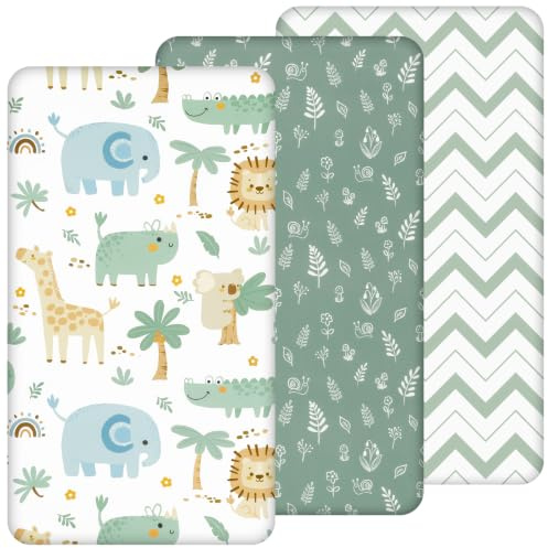 Yukkidds Spannbettlaken 70x140 cm Baby für Kinderbett & Babybett | Weich & Atmungsaktiv Mikrofaser, 3er Pack Bettlaken Spannbetttuch Kinderbettlaken 140x70, Grüner Löwe