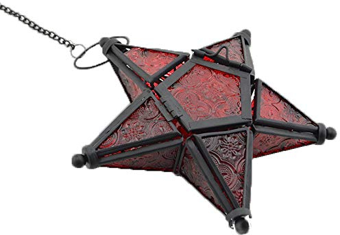 Sziqiqi Hänge Farblicher Fünf-Sterne Kerzenhalter Aus Glas, Eisen Kerzenhalter, Kerzenhalter Ornament Für Abendessen, Rot