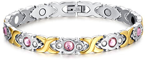 JewelryWe Schmuck Damen Armband, Elegant X Link Charm Charme Magnetix Magnetarmband Armkette Armreif, Edelstahl Strass, Gold Pink Silber