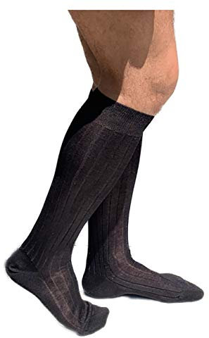 6 PAIA calze da uomo lunghe filo di scozia 100% cotone rimagliate Made in Italy (39-42, Nero)