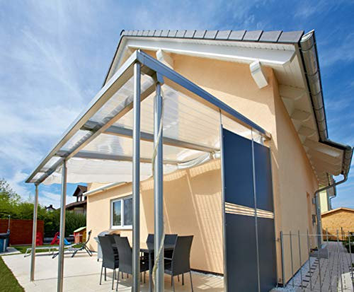Terrassendach Terrassenüberdachung Carport Komplettset Acrylglas 16/64 Farblos Stegplatten Tiefe:3500mm|Breite:3090mm - Mehrere Maße verfügbar