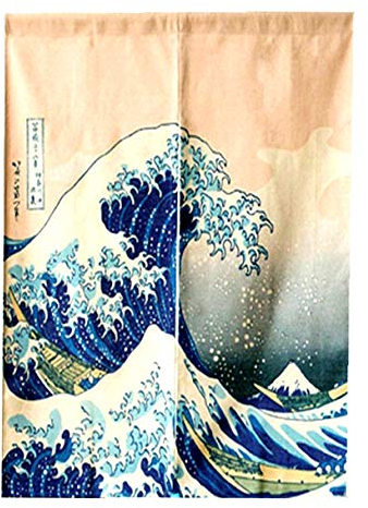 LIGICKY Noren Rideau Japonais Long Tapisserie Linge de Coton Rideau de Porte Hokusai Ukiyoe(85×120cm)