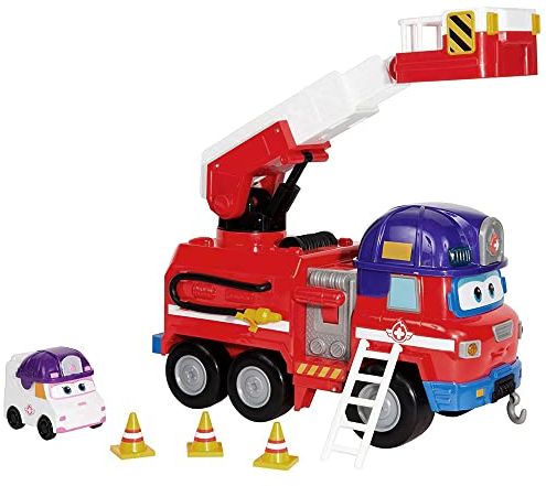 SUPER WINGS – FEUERWEHRAUTO RESCUE RIDERS + 1 ZOEY FIGUR – Feuerwehrauto und Spielfigur aus der Zeichentrickserie Super Wings mit Sound- und Lichteffekten – Spielzeug für Kinder ab 3 Jahren