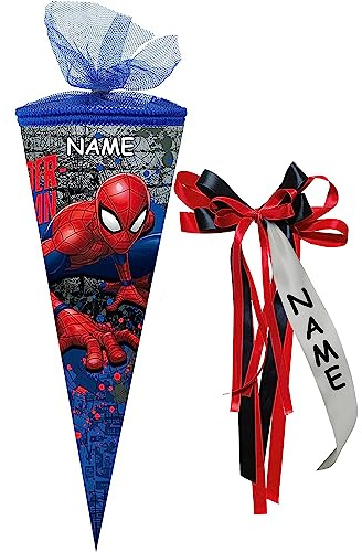Nestler personalisiert mit Name und großer Namensschleife - Schultüte Spider-Man 2018 Zuckertüte Schulanfang Einschulung Schule: Größe: 50cm rund