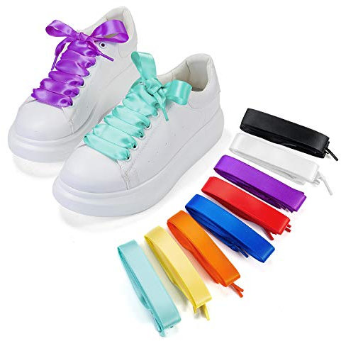 8 pares de cordones planos de satén, cinta de seda, anchos, 1,2 m, 8 colores para zapatillas deportivas, zapatillas de correr, zapatos de montaña, zapatos de exterior