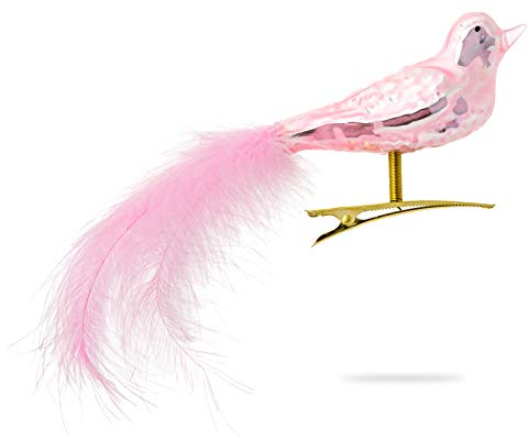 Sikora BS461 Essentials 3er Set traditioneller Christbaumschmuck aus Glas Clip Vögel mit Federschwanz Hochglanz, Farbe/Modell:Rosa Hochglanz 3er Set, Größe:Länge ca. 17 cm