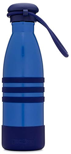 yumbox Aqua - Edelstahl Kinder Trinkflasche, 420 ml (Ocean Blue, mit Griff) - Auslaufsicher, Kohlensäure geeignet, inkl. farbiger Silikonbänder
