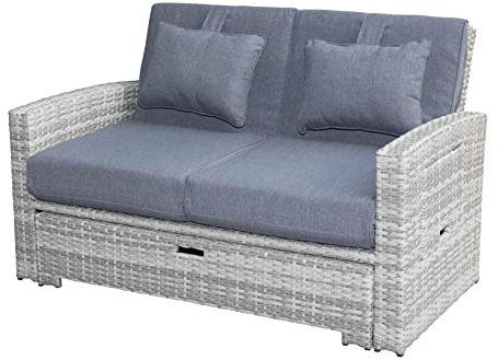 BELLAVISTA Multifunktionsliege 'Begur' - Silbergrau, 148 x 92 x 90 cm, Gartenliege, 2er, Spun-Poly Kissen