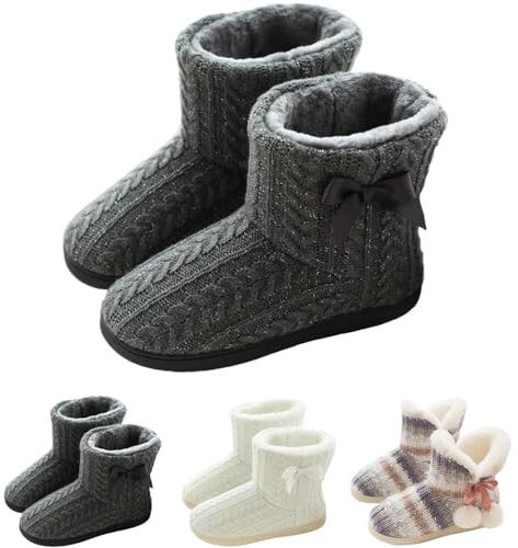GURGER Botas de Estar por Casa Mujer Zapatillas Casa Altas Invierno Botas Pantuflas de Casa Calentitas Botines Gris 35 36