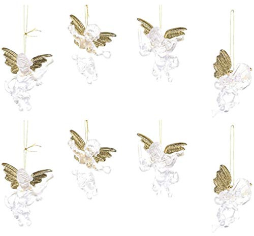 Amosfun Weihnachtsengel-Ornament, transparent, goldener Glitzer, Flügel, Engels-Puppe, Weihnachtsbaum-Anhänger, Urlaub, Giveaways für Zuhause und Geschäft, 2 Beutel/8 Stück