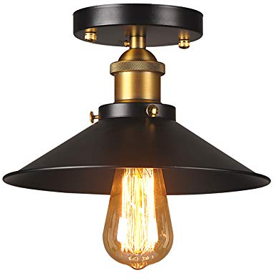 Mengjay Decke Licht Modern Vintage Industrial Metal Schwarz Bronze Loft Bar Decke Licht Schatten Retro-Anhänger Light (Durchmesser 30cm)
