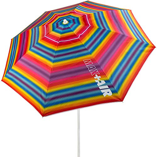 Aktive 62219 - Sombrilla de playa, 220 cm, sombrilla resistente al viento, techo de ventilación, mástil 28-32 mm, protección UV 50, Incluye bolsa de almacenamiento, Aktive Beach