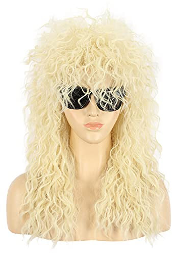 VGbeaty Männer Frauen 70er 80er Rocker Mullet Perücke Lange Curly Blonde Cosplay Perücke