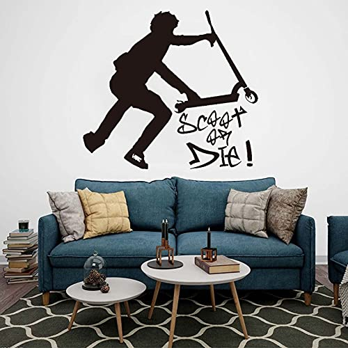 NSRJDSYT Stunt Scooter Trick Wandaufkleber Kinderzimmer Kinderzimmer Dekoration Inspirierende Zitat Wandtattoo Spielzimmer Jungenzimmer 42x38cm