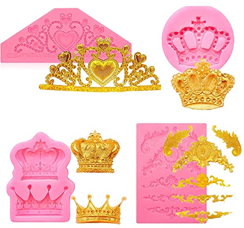 TROYSINC Krone Silikonform,3 Stück Schokoladenformen mit Kronenmotiv,3D Crown Silikonform Kuchen Rand Krone Dekoration Form Retro Relief Silikon Schimmel Weich, Sicher,für Tortendeko Border (Rosa)