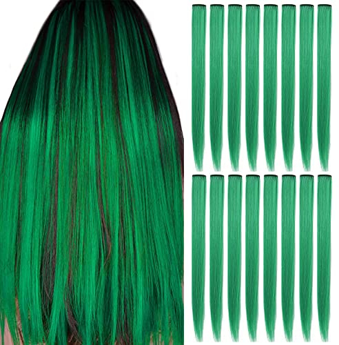 SHKJCHP Grün Haarverlängerungen Clip Damen Mode Mädchen Kostüm Perücken Cosplay 21/55cm Langes Glattes Haar Hitzebeständige Perückenteile 16 Stück (Grün)