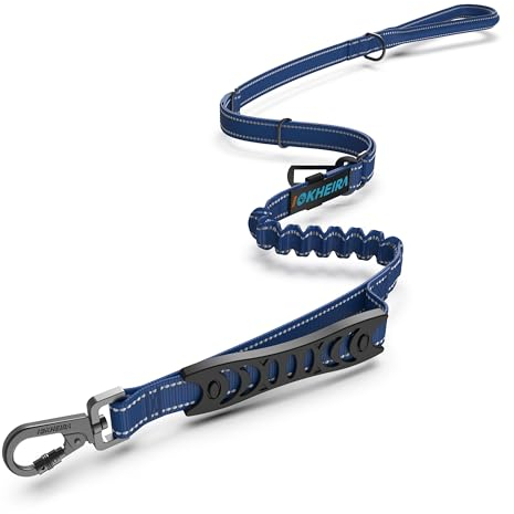 Iokheira Hundeleine, Verstellbare 1/1.5m Leine für Hunde mit stabilem Karabinerhaken,Bequemen Gepolsterte Griff und Reflektierende Fäden,Bungee Führleine mit Verkehrssteuergriff (Blau)