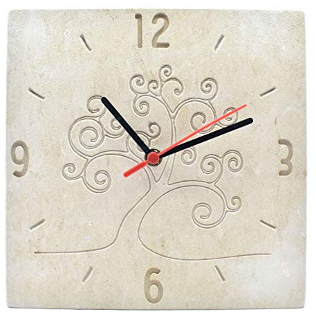 OROLOGIO FILO MURO DA PARETE in Pietra Leccese con ALBERO DELLA VITA inciso diametro 330 mod.ORPL002_330 POSSIBILITA DEDICA SUL RETRO CLOCK