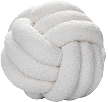 JYCRA Knoten-Kissenball, rund, Lammwolle, Knotenballkissen, Boucle-Ball, handgefertigt, geknotet, Ball, Schlafzimmerdekoration, Weiß