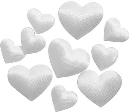 70 Stk Satinherzen weiss 1cm und 2cm Dekoherzen Streuteile Satin Herzen Vintage Streuherzen Streudeko Tischschmuck Hochzeit Herzchen Stoffherzen Tischdeko Streu Schmuck Tischdekoration