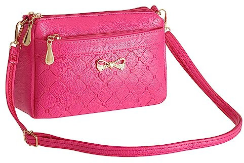 FULEI Damen-Handtaschen, Schultertaschen, klein, quadratisch, weiches PU-Leder, Umhängetasche, elegante Schmetterlings-Dekoration, fuchsia, S