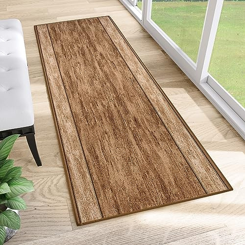 TAPISO Anti Rutsch Teppich Läufer rutschfest Brücke Meterware Modern Hellbraun Creme Streifen Meiliert Design Flur Küche Wohnzimmer Diele 80 x 410 cm