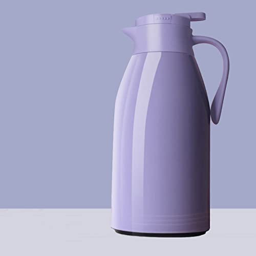 Pevfeciy Thermoskanne, Kunststoff 1l/1.5l/2l, mit Glaseinsatz, Soft Grip, Quick Press Verschluss,Isolierkanne hält 24 Stunden heiß, ideal als Kaffeekanne oder Teekanne, Kanne für 8 Tassen,Lila,2L