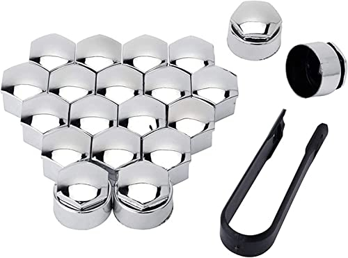 EMFAL 20 Stück Schraubenabdeckung für Mercedes Be-nz V Class W124 W204 W205,Rad Mutter Cap Auto Mutter Covers Radschrauben Kappen Bolt Radkappen mit Entfernung Werkzeug,Silver-17 mm